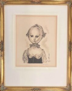 藤田嗣治のボンネットの少女（版画）の作品写真