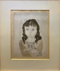 藤田嗣治　猫を抱く少女：「小児銅版画集」より　エッチング