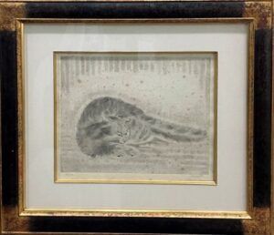 藤田嗣治のうずくまる猫（版画）の作品写真