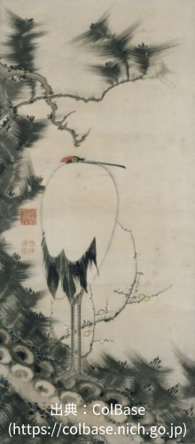 伊藤若冲 松梅孤鶴図 出典:国立博物館所蔵品統合検索システム