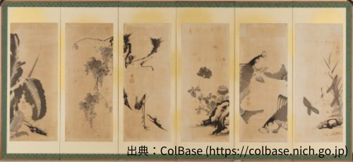 伊藤若冲　花鳥図押絵貼屏風