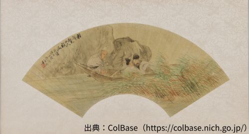 任頤の山水人物図扇面の作品写真 出典：ColBase
