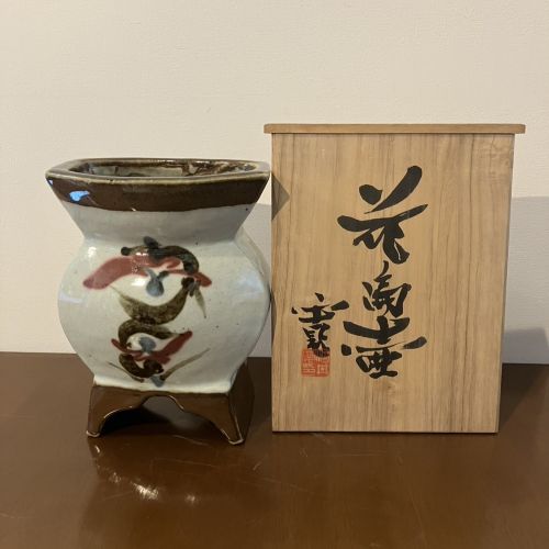 信楽焼 壷久郎 日本地図 壺 花入 高さ40㎝ 宙】河井寛次郎 白地