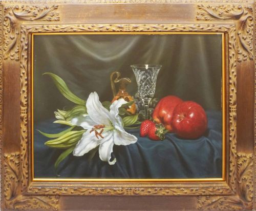 三嶋哲也の白百合と赤い果実（油彩）の作品写真