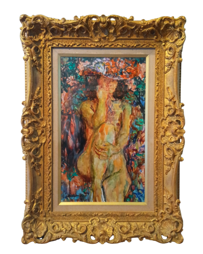 宮本三郎の花帽子の裸婦( 油彩)の作品写真