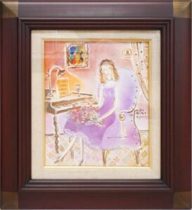 織田広比古のバラ色の室内と少女とバラ（油彩）の作品写真　