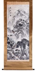 岡田半江の渓辺聴瀑図（掛軸）の作品写真