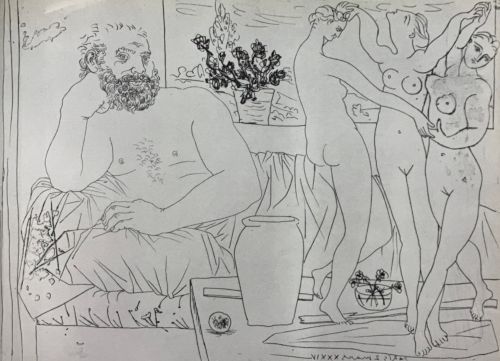 彫刻家と3人の彫刻されたダンサー