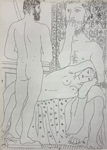 彫刻家、横たわるモデルと彫像