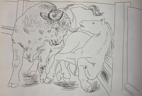 闘技場の牡牛と馬