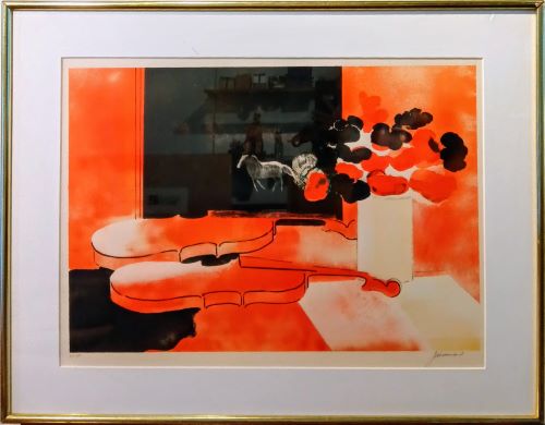 ポール・ギヤマンの花とバイオリン(リトグラフ)の作品写真