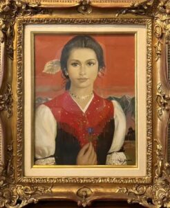 芝田米三の花持つ（油彩）の作品写真