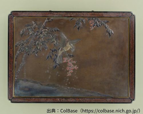 正阿弥勝義の雪中​​南天樹鵯図額の作品写真　出典：ColBase（https://colbase.nich.go.jp/）