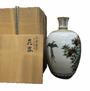 田村敬星の毛筆細字古今花鳥文花器の作品写真