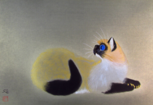 若い猫木版画